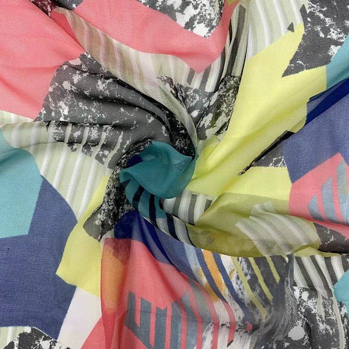 Stripes and color blocks print silk fabric