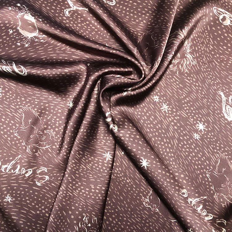Burgundy Constellation Stretch-satin Fabric