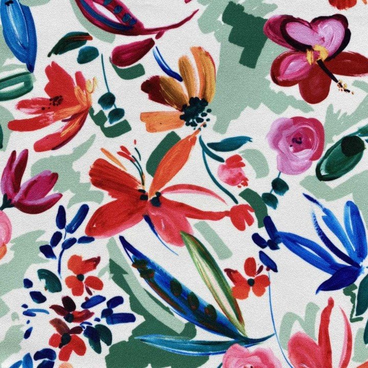 Coloured Hand-painted Flower Elastic Crepe