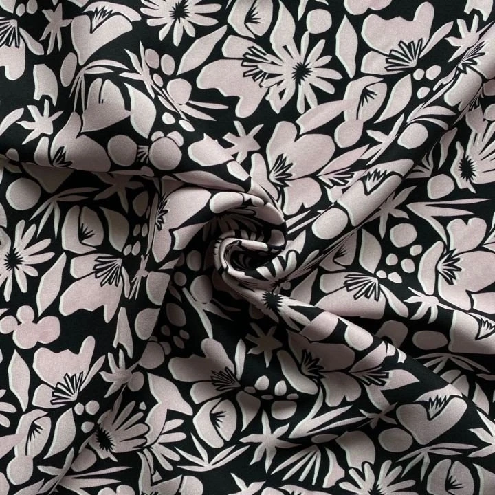 black and pink floral print silk fabric