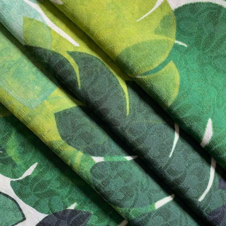 green digital print silk linen fabric