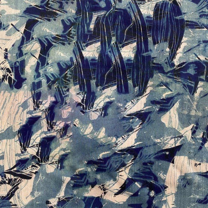 Impressionism Turquoise Floral Fabric