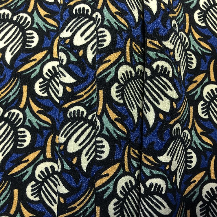 Navy Blue Flower Heavy Crepe Fabrics