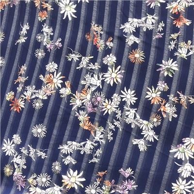 Navy Blue Chrysanthemum Gradient Stripe Chiffon Fabric