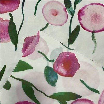 Pink Floral Print Nylon Taffeta