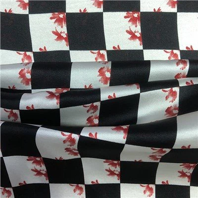 Red Gingham Rayon Stretch-satin Fabric