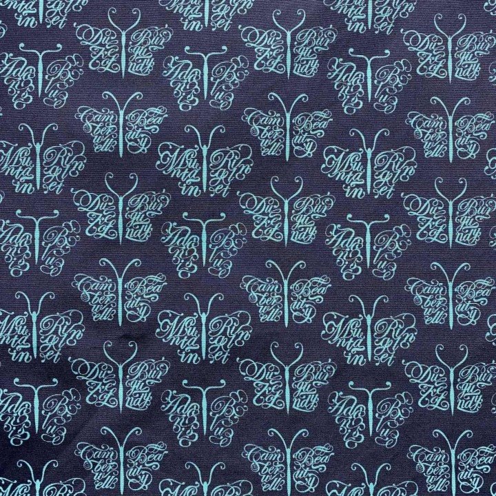 Turquoise Butterfly Pattern Silk Fabric