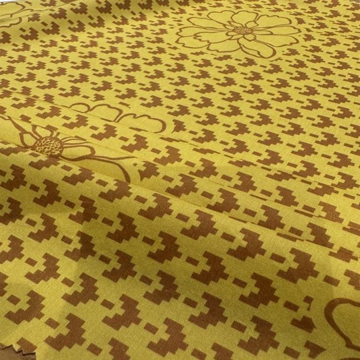 Yellow Patterns Soft Silk Cotton Blended Fabric