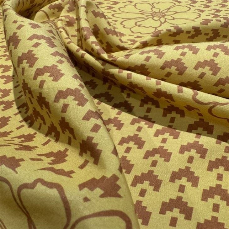 Yellow Patterns Soft Silk Cotton Blended Fabric