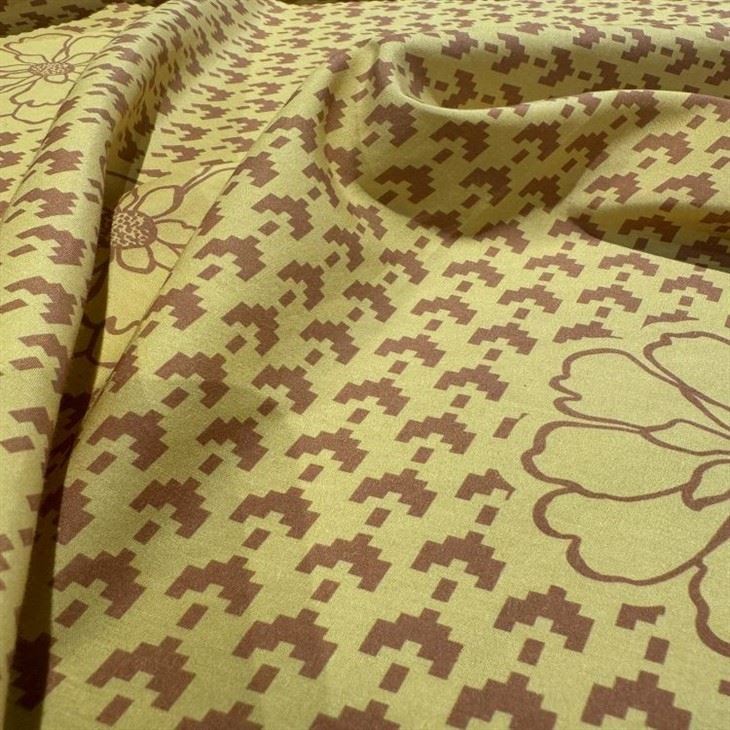 Yellow Patterns Soft Silk Cotton Blended Fabric