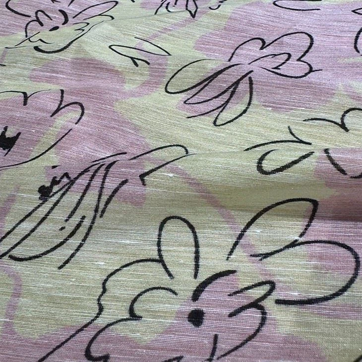 Black Line Yellow Flower Silk Linen Georgette High Quality Fabric