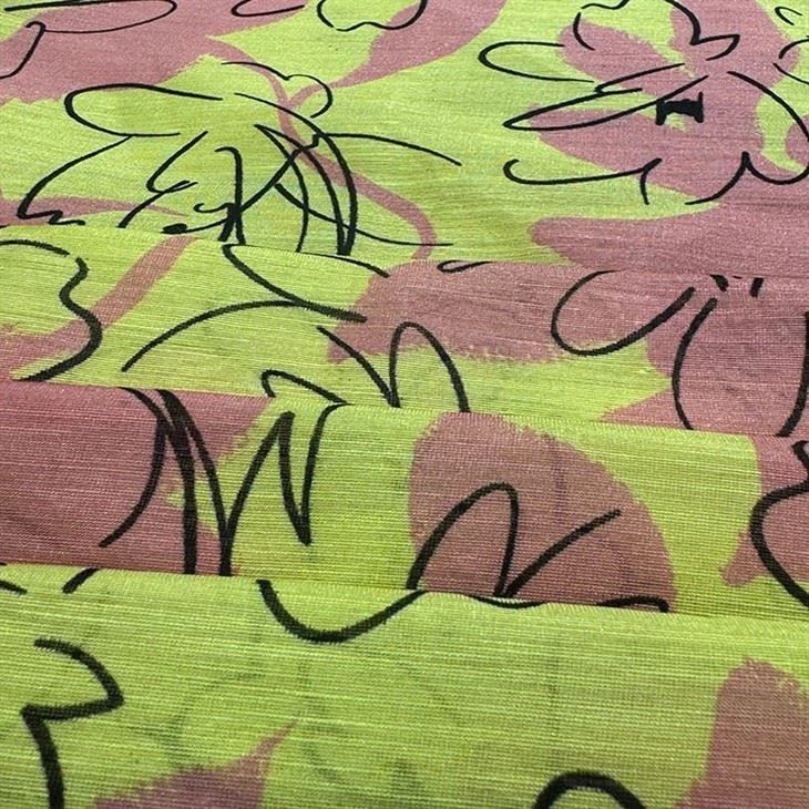 Black Line Yellow Flower Silk Linen Georgette High Quality Fabric