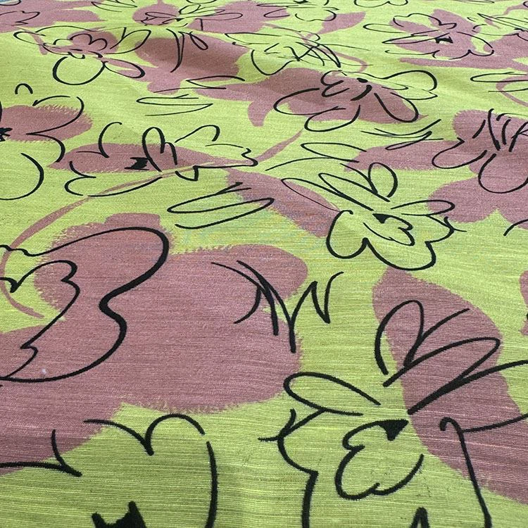Black Line Yellow Flower Silk Linen Georgette High Quality Fabric