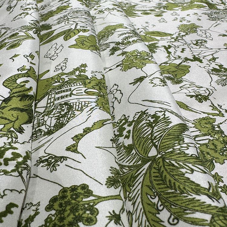 Green Line Pattern Habotai Silk Comfortable Fabric