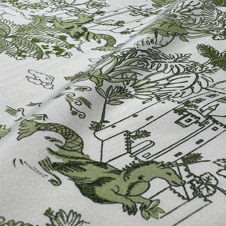 Green Line Pattern Habotai Silk Comfortable Fabric