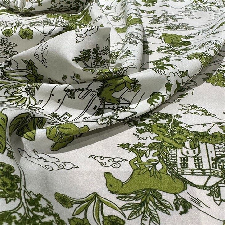 Green Line Pattern Habotai Silk Comfortable Fabric