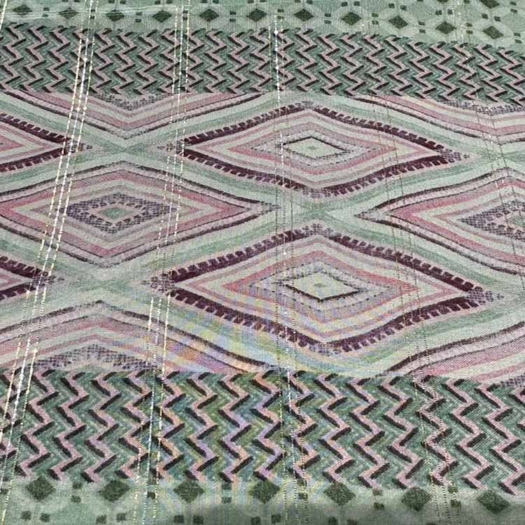 Green Patterns Silk And Viscose Blended Fabric