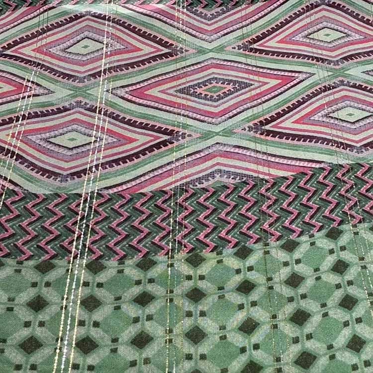 Green Patterns Silk And Viscose Blended Fabric