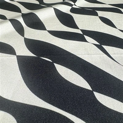 Gloss Soft Silk Satin Black And White Line Fabric