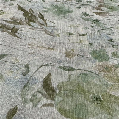 Green Leaves And Flowers Silk Linen Comfortable Fabric