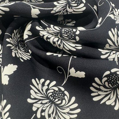 Textile Flower Silk Viscose Black And White Fabric