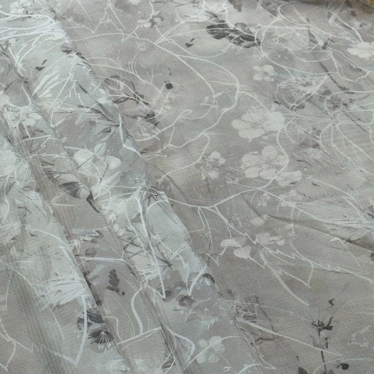 Soft White Line Pattern Habotai Silk Fabric