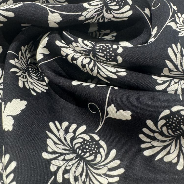 Textile Flower Silk Viscose Black And White Fabric